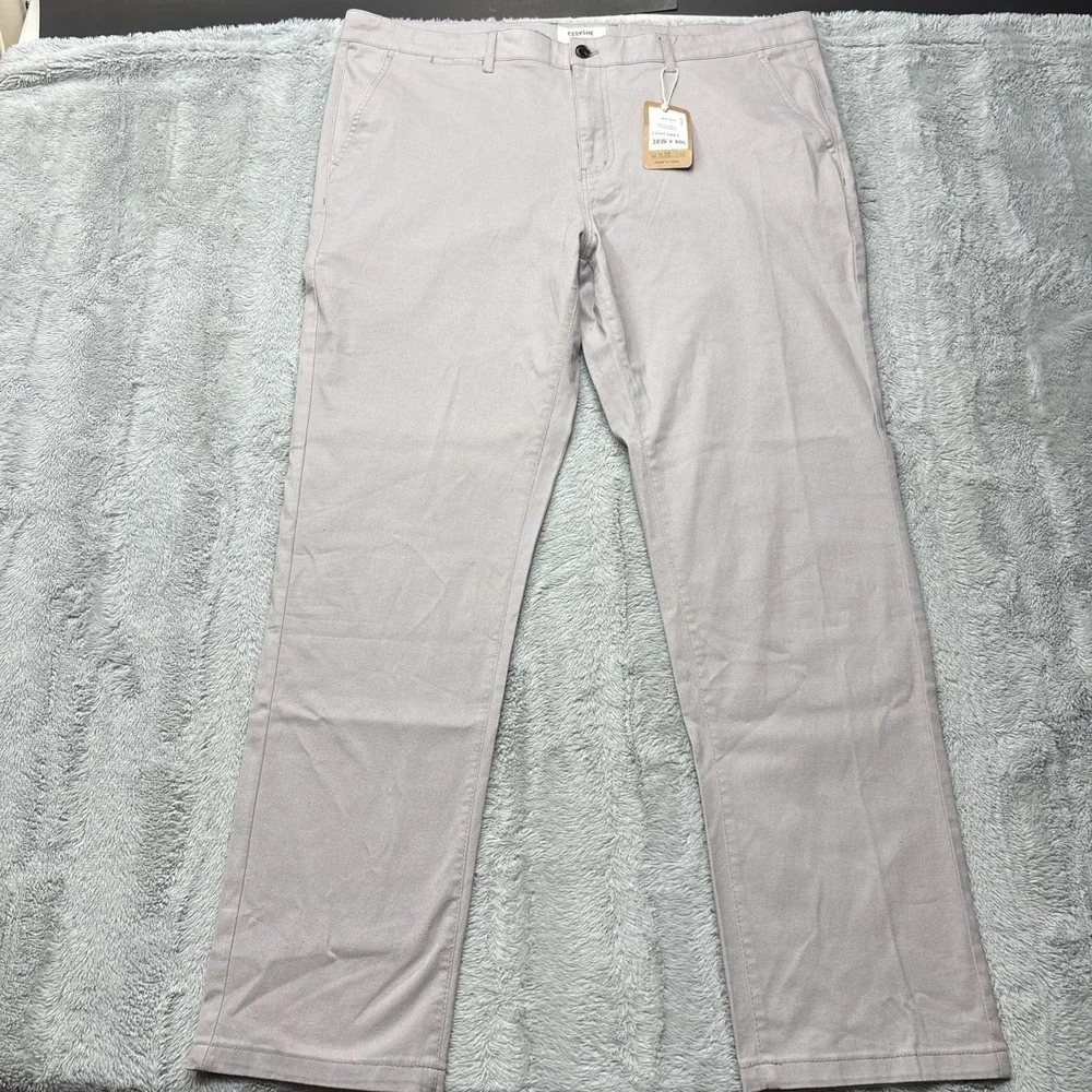 NWT~ESSYSHE Men's Pants Slim Fit Chino Pants Gray 38x30 - Picture 1 of 12